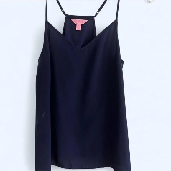 Lilly Pulitzer Navy 100% silk tank top with adjustable straps - Picture 2 of 4